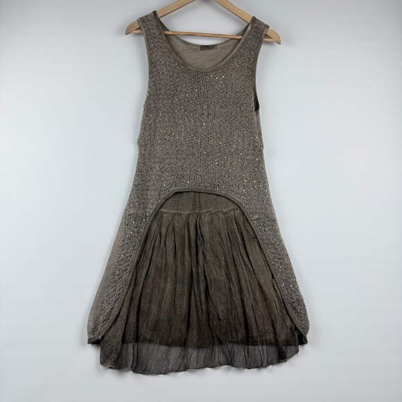 Baci Italy Women’s Sleeveless Knit Overlay Dress – Taupe, Made in Italy - Picture 1 of 5